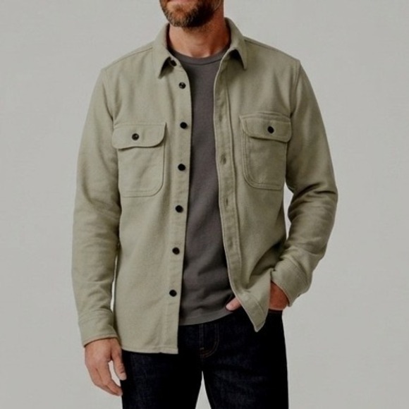 Everlane Other - Everlane Mens Heavyweight Relaxed Flannel Shacket Khaki Cotton Twill Small